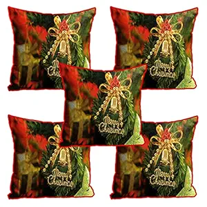 DreamVio Jute Exclusive Merry Christmas Decorative Throw/Pillow Covers, Cushion Covers for Gifting, Living Room, Bed Room, Sofa,Chairs Pack/Set of 5 (Multicolour, Size 16 x 16 Inches)