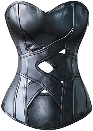 Modetrend Women's Steel Boned Corset Steampunk Faux Leather Waist Trainer Bustier Bodyshaper