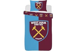 DREAMTEX West Ham United FC Claret Sky Single Duvet Cover & Pillowcase Set - Reversible 100% Cotton Bedding Duvet Cover with Pillow Case - Comfortable & Breathable Duvet Cover