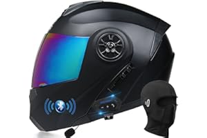 ACLFF Motorbike Bluetooth Modular Helmet Full Face Flip Up Motorcycle Helmet, DOT/ECE Approved, Lightweight Ventilation Design, with Double Visor Microphone, for Adult Men and Women S~XL