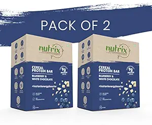 NUTRIX Blueberry White Chocolate Cereal Protein Bar For Men, Women & Kids 240 Gram Pack - 6 Pc Box, 40 gm Energy Bar with No Added Sugar (Pack of 2)