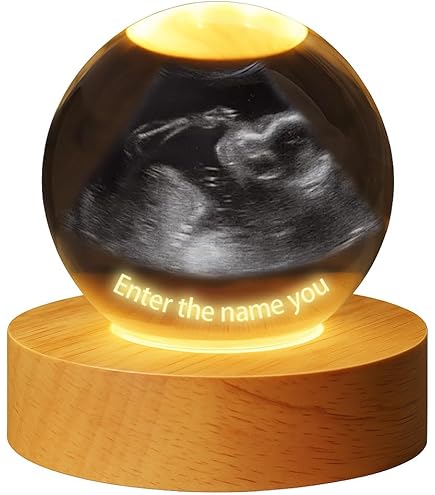 Boule à Neige Personnalisable Avec Échographie Bébé – Veilleuse LED Avec Socle Bois (6 Cm)