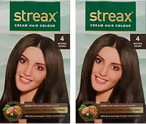 Streax Cream Hair Color for Unisex, 120ml - 4 Natural Brown (Pack of 2)