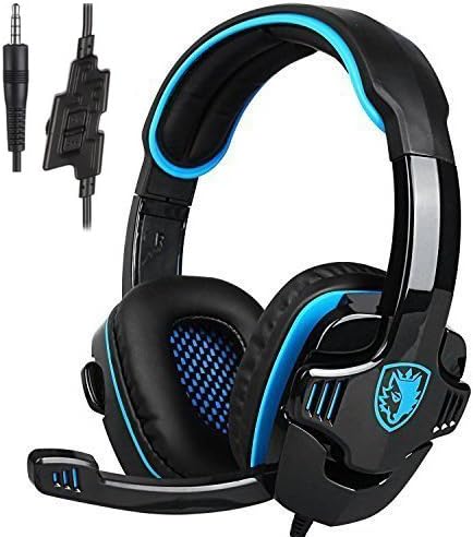 SA708GT 3.5mm Gaming Headset with Mic Noise Cancellation Music Game Headphone for PS4 XBOX 360 Tablet PC Mobile Phones(black/blue)