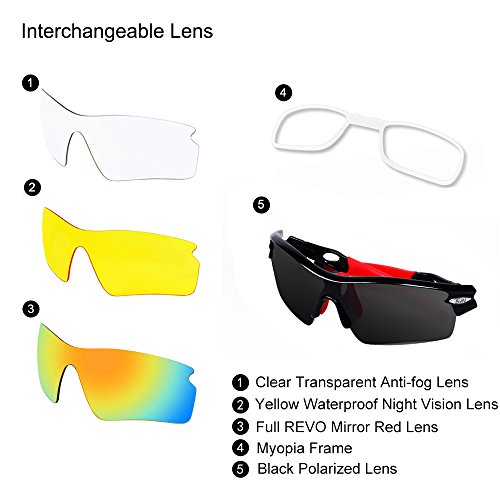 Ewin E12 Polarisierte Sport Sonnenbrille mit 4 austauschbaren für Herren Damen Golf Radfahren Fahren Angeln Laufen Brillen, TR90 unzerbrechlich Rahmen, Anti-Fog, wasserdicht Objektiv - 9