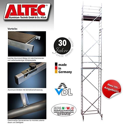 'ALTEC Rollfix 1000, Working Height 10 m Rolls (125 mm Diameter) and Wall Anchor, Made in Germany, Aluminium Mobile Scaffolding Aluminium Scaffolding Scaffolding Scaffold Work Platform, Work Platform