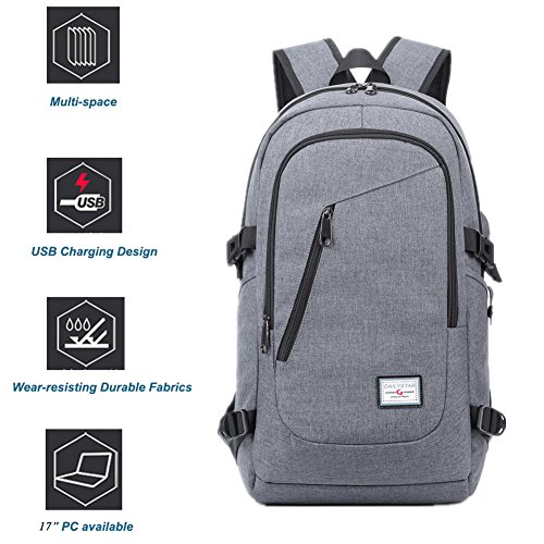 Yogaw Laptop Rucksäcke bis zu 15,6 Zoll Leichte Tagesrucksäcke für Schul Geschäft Mehrzweck Backpack haben USB Kabel und Ladeanschluss – Grau - 4