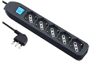 Electraline 62065 Multipresa 5 posti polivalenti (schuko + 10/16A) con Interruttore-Cavo 1,5 m Nero