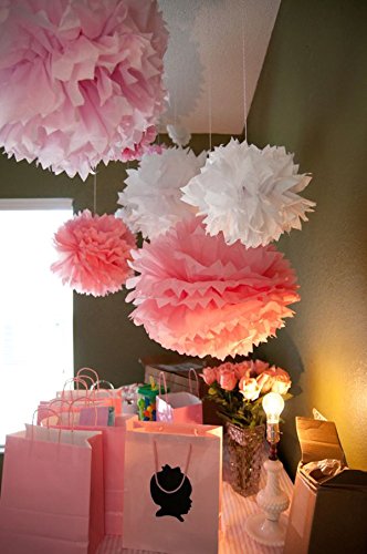 Furuix weißes Rosa Pom Pom Blumen Tissue Papier Pompom Kugeln Papier Blume hängen Pom Hochzeitsfest Bevorzugungen im Freien Dekoration Hochzeit Kinderzimmer Dekorationen Braut Dusche - 3