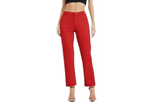 EXCHIC Donne Business Gamba Dritta Elastico Vita Lavoro Pantaloni Casual Comodo Bootcut Pantaloni con Tasche