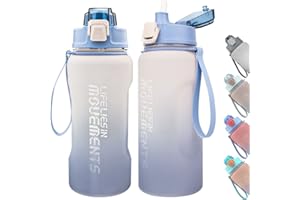 Bugucat Bottiglia d'Acqua 2.2L,Bottiglia Acqua Tritan con Coperchio a Prova di Perdite e Cannuccia,Borraccia Sportiva Riutilizzabile,Borraccia Adatto per Palestra,Yoga,Ciclismo,Viaggi(Blu e Bianco)