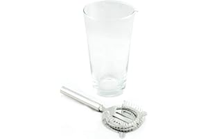 HostelNovo - Vaso mezclador en vidrio soplado con colador gusanillo en acero inoxidable - Coctelería profesional - Fabricado artesanalmente - Capacidad: 1 litro