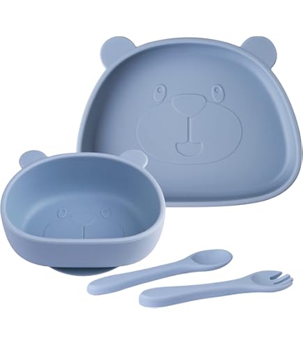Assiette Ventouse Silicone Bébé – 3 Sections, Base Antidérapante, Sans BPA, Lavable Lave-vaisselle