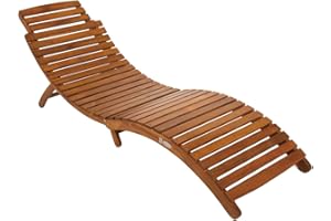 CHARLES BENTLEY FSC Certified, Curved Design, Reclining, Wooden Furniture, Sun Lounger, Acacia Hardwood, Garden Décor, Outdoor Furniture, Patio, Garden, Seat, Carry Handle, 15kg, Compact (182x63x60cm)