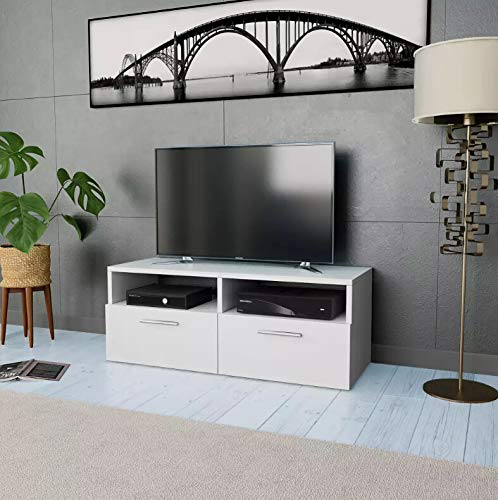 Life-Plus Mueble para la televisión de Aglomerado Armario Set de Muebles Vintage Armario HiFi 2 estantes y 2, 95 x 35 x 36 cm, Blanco