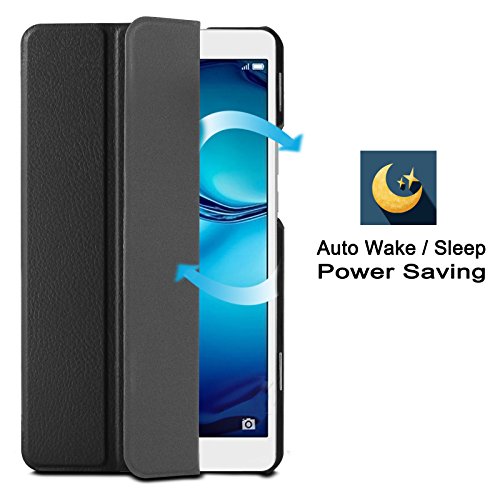 Huawei MediaPad M3 8.4 Hülle, Infiland Ultra Dünn Tri-Fold Smart-Muschel PU Leder Ultra Schlank Superleicht Ständer Smart Shell Cover Schutzhülle Etui Tasche für Huawei MediaPad M3 8.4 Tablet-PC (mit Auto Schlaf / Wach Funktion)(Schwarz) - 7