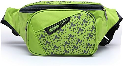 OrrinSports 3 Zippers Pockets Nylon Water Resistant Outdoor Waist Bag with Adjustable Belt Green