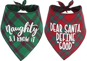 Dog Christmas Bandanas Plaid Reversible Triangle Bibs Scarf Accessories for Dogs Cats