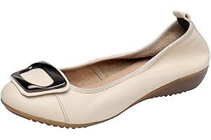Jamron Femmes Cuir Véritable Chaussures de Confort Semelle Souple Ballerines Bas Talon Compensé Chaussons
