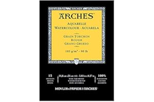 Arches Blocco Per Acquerello Incollato 1 Lato (15 Fogli) - Grana Torchon - Bianco Naturale 185G/Mq - A5