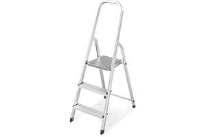 Amig - Scala pieghevole a 3 gradini - Realizzata in alluminio - Dimensioni gradino piccolo: 28x8 cm - Dimensioni gradino grande: 25x25x28 cm - Per uso domestico - Carico massimo 150 kg