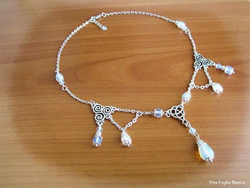 Pagan Celtic moon triquetra triskele necklace opalite perler beads handmade