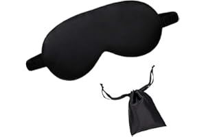 dressfan Antifaz Máscara para Dormir de Seda Natural Anti-luz,Máscara para Los Ojos con Correa Elástica,Algodón Relleno,Mujeres y Hombres,Viajes/Siestas/Trabajo por Turnos,Negro