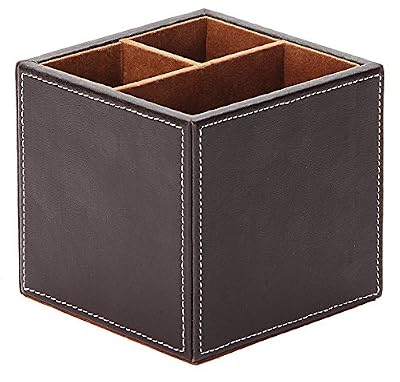 Osco Pot à crayons carré en imitation cuir Marron