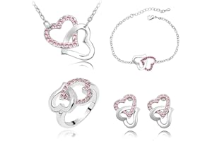 WHITESWAN Frauen Silber Gefüllt Glanz Österreichischen Kristall Herzform Kette Halskette Ohrringe Ringe Schmuck Sets Frauen Geschenk Hohe Qualität