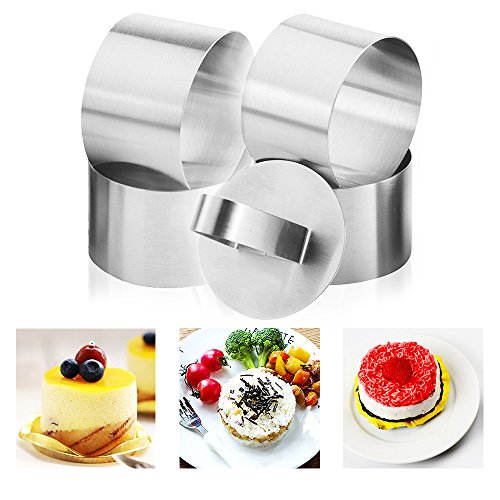 Nikgic Edelstahl Dessertringe Speisering Kochringe Dessert und Speiseringe Set und Lebensmittel Ring Press Set 4 Ringe 1 Hebel - 2