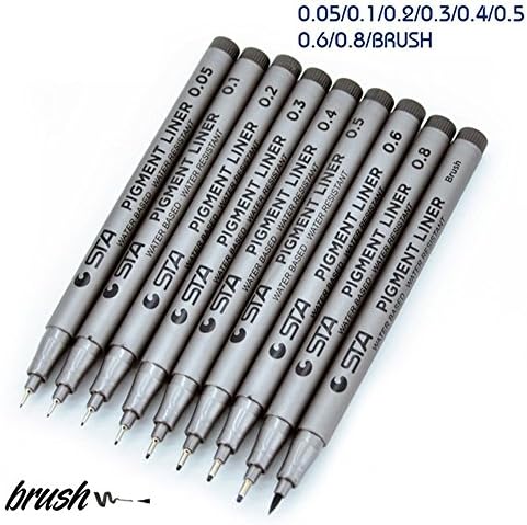 TOPmore Black Pigment Liner Fine Line Pen Micron Ink Pen Brush Set 0.05 0.1 0.2 0.3 0.4 0.5 0.6 0.8mm 9 size optional