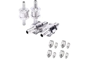 Y-NUT 4 Pcs Fuel Non-Return One Way Aluminium Check Valve Diesel Fuel Oil for Petrol Water Marine Alloy Chrome Car Auto Carburettor 6mm 8mm 10mm 12mm with 8 Hose Clamp