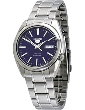 Seiko SNKL43K1 5 Gent analoge Herrenuhr, automatisch, blaues Zifferblatt, graues Stahlarmband