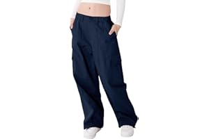 Rolanko Pantalon Cargo pour Filles, Pantalon Baggy en Coton à Taille Elastiquée avec Plusieurs Poches pour Les Enfants de 6 à 15 Ans