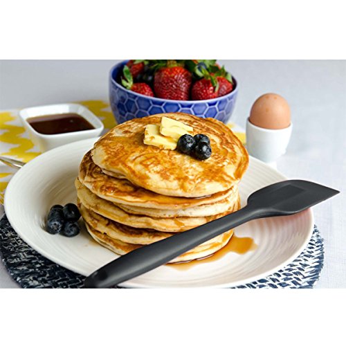 Silikon Teigschaber Küchenhelfer Set – Kleine Mixer Flexiblen Silikonschaber Backpinsel Topfset Kochbesteck – Küchengeräte Schmal Teigspachtel Backzubehör – mit stabilem Edelstahlkern zum Kuchen Backen und Mixen, Einteilig, 28cm in Schwarz - 5