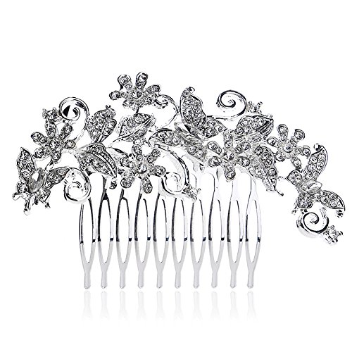 Women Wedding Jewelry Leaf Shape Hair Comb Head Piece Crystal Rhinestone Headdress For Gown Party