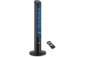 FOHERE Leiser Turmventilator, 102cm Oszillierender Standventilator mit Fernbedienung, 4 Modi, 12 Stufen, 12 Std Timer, 7,6m/s Geschwindigkeit für Zuhause Schlafzimmer Büro, Schwarz
