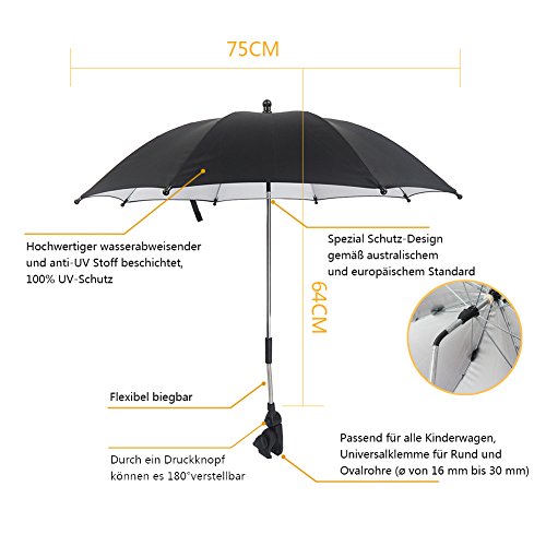 IntiPal Universal Kinderwagenschirm Sonnenschirm Regenschirm für Kinderwagen & Buggy - 3