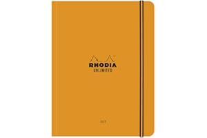 RHODIA 118968C – Notes Unlimited z gumką Pomarańczowy – A5+ (16 x 21 cm) – w kropki – 120 odrywanych stron z perforacją – papier biały 80 g/m² – okładka o aksamitnym wykończeniu – seria Unlimited