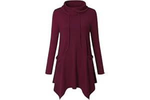 Amrto Damen Tunika Longpullover Turtleneck Langarm Shirts Bluse Casual Pullover Mit Taschen Lange Sweatshirt mit Asymetrischem Saum
