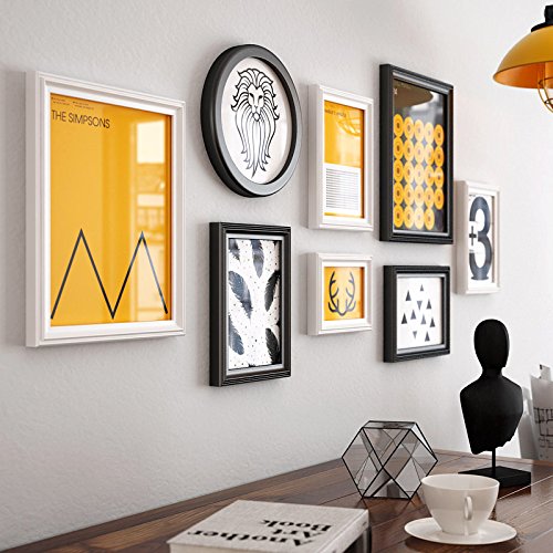 HJKY Photo Frame Wall Set Massivholz moderne, minimalistische creative Foto Wand Dekorationen der Hintergrund der Schlafzimmer Wohnzimmer Wohnwand Feld 8 Bilderrahmen, Schwarz und Weiß und 8 Box +