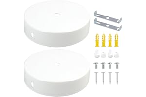 EceoThsy Copertura per Baldacchino, 2 Pezzi Ø 100 Mm X Altezza 25 Mm, Design Elegante in Metallo Bianco, Adatto per Lampade A Sospensione, Include Nipplo di Serraggio E Staffa di Montaggio Facile