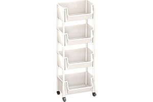 XUQEAYWD Carro Rodante Organizador 4 Capas, 29.5x19.5x95cm Organizador De Carrito, Carrito De Almacenamiento con Ruedas, Carritos De Almacenamiento Baño, Estante De Almacenamientos Cocina con Ruedas