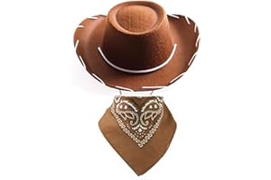 FPAEHRY 2PCS Child Cowboy Hat Children's Western Denim Square Scarf Unique Denim Style Western Denim Children's Theme Birthday Party Clothing Accessories (Brown)