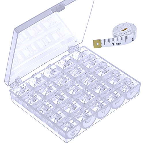 Mudder 25 Stück Transparent Plastik Nähmaschinen Spulen mit Maßband und Box für Brother Singer Babylock Janome Kenmore