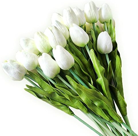 10 pcs MetroLager Artificial Tulips Silk Real Touch Flower Bouquet Home Room or Birthday Garden Decor White