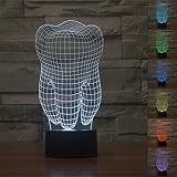 3D Tisch Nachttischlampen,KINGCOO 3D Optische Visualisierung LED Licht USB Schreibtischlampen Stimmungslichter Touch Schreibtisch 7 Farbwechsel Atmosphäre Lampe (Zahn)