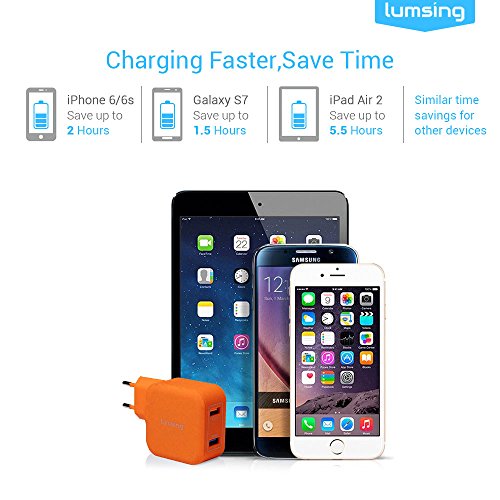 Lumsing USB Schnellladegerät Quick Charge 2 Port-Ladegerät, 20W QC2.0 Dual USB Port Reise-Ladegerät für iPhone, Samsung Galaxy S5/ S6, Hinweis 4 /5 ,Google Nexus 6, Sony Xperia Z3 /Z4 Tablet Orange - 3