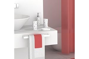 FurnitureXtra Modern Design 7 Piece Plastic Bathroom Accessory Set, Soap Dish, Tooth Brush Holder, Soap Dispenser, Tumbler, Shower Curtain, Curtain Rings and Bathmat (Red)