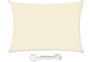 HEYOMART Sun Shade Sail 4m x 5m Rectangle Shade Sails Waterproof Outdoor Garden Patio Party Sunscreen Awning Canopy 98% UV Block With Free Rope, Cream White